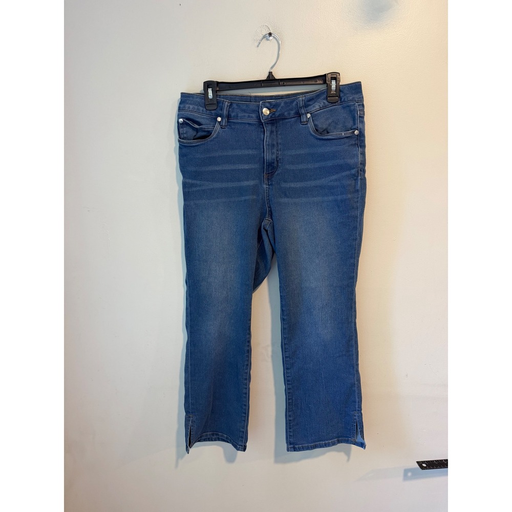Tahari Premium Denim Womens Blue Straight Leg Cropped Side Slit Jeans 8P Petite